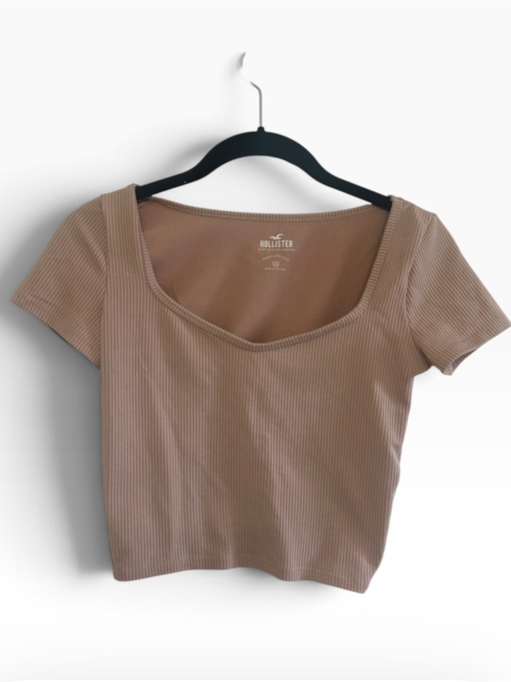 Hollister Pink and Tan Crop-top Baby Tee Sz XS
